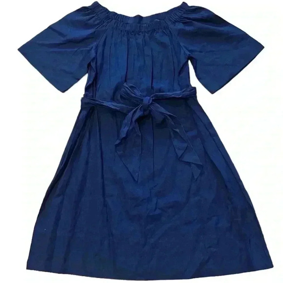 Banana Republic off shoulder short sleeve linen navy mini with belt. Small. NWT - Picture 2 of 8